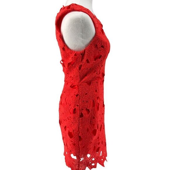 ASTR Red Lace Overlay Sleeveless Dress With Lined Interior Back Zipper Sz M EUC - Picture 3 of 11